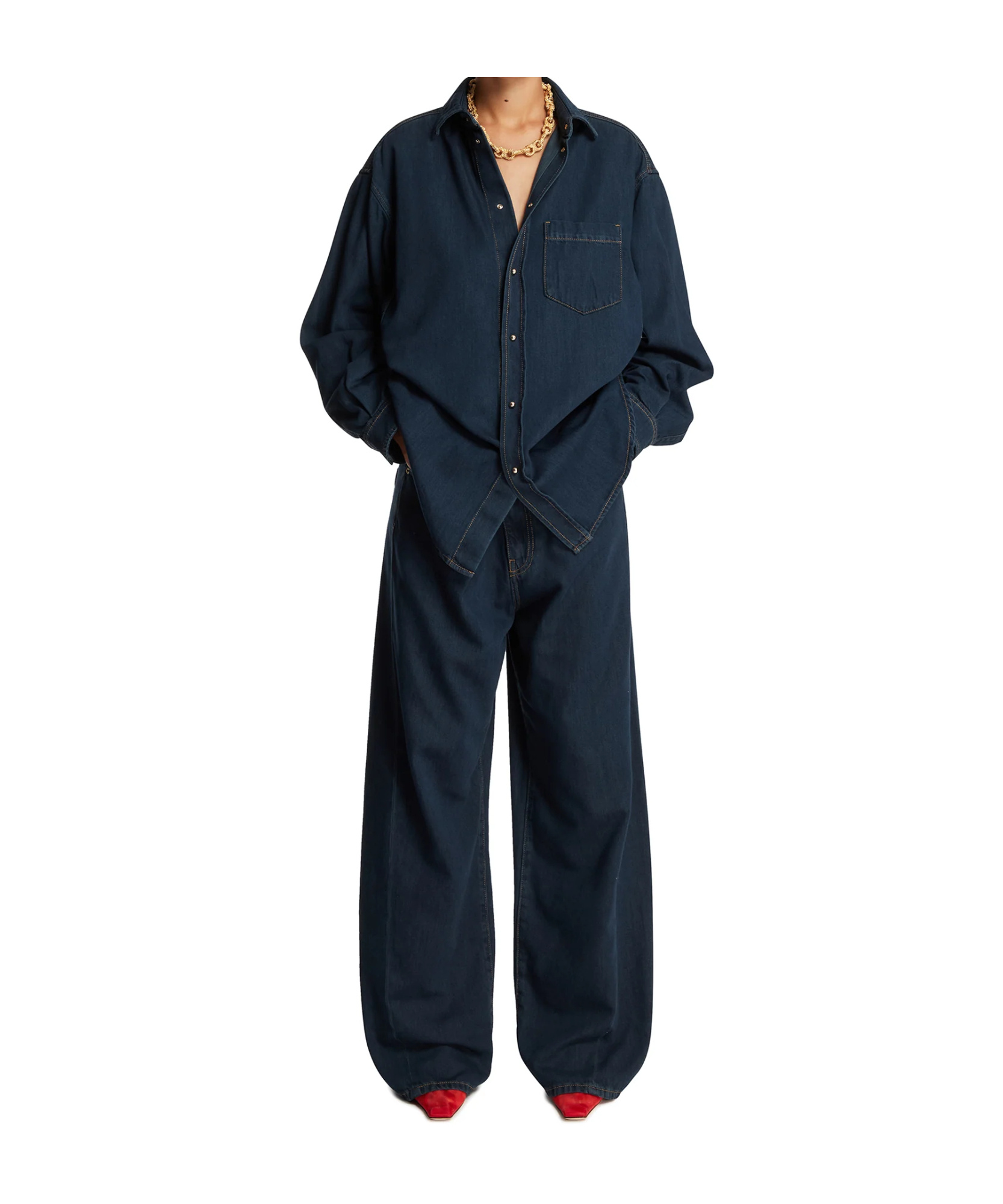 Darkpark Dark Blue Cotton Denim Shirt In Blue
