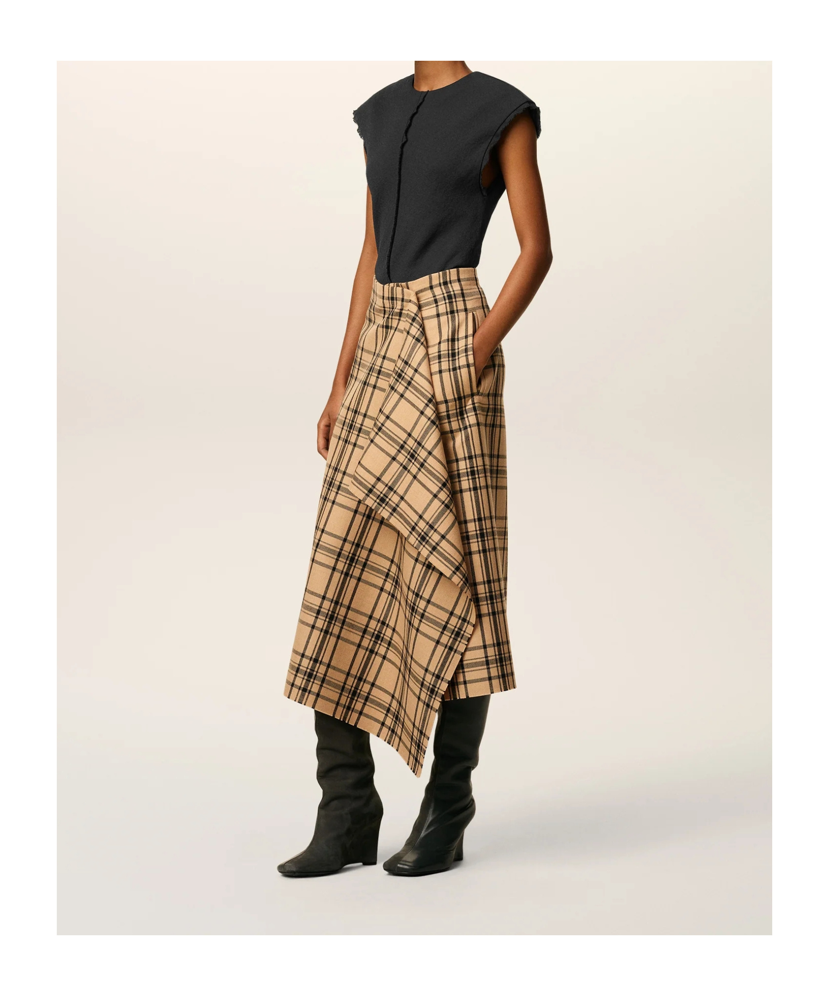 Ami Alexandre Mattiussi Checked Wrap Midi Skirt In Brown