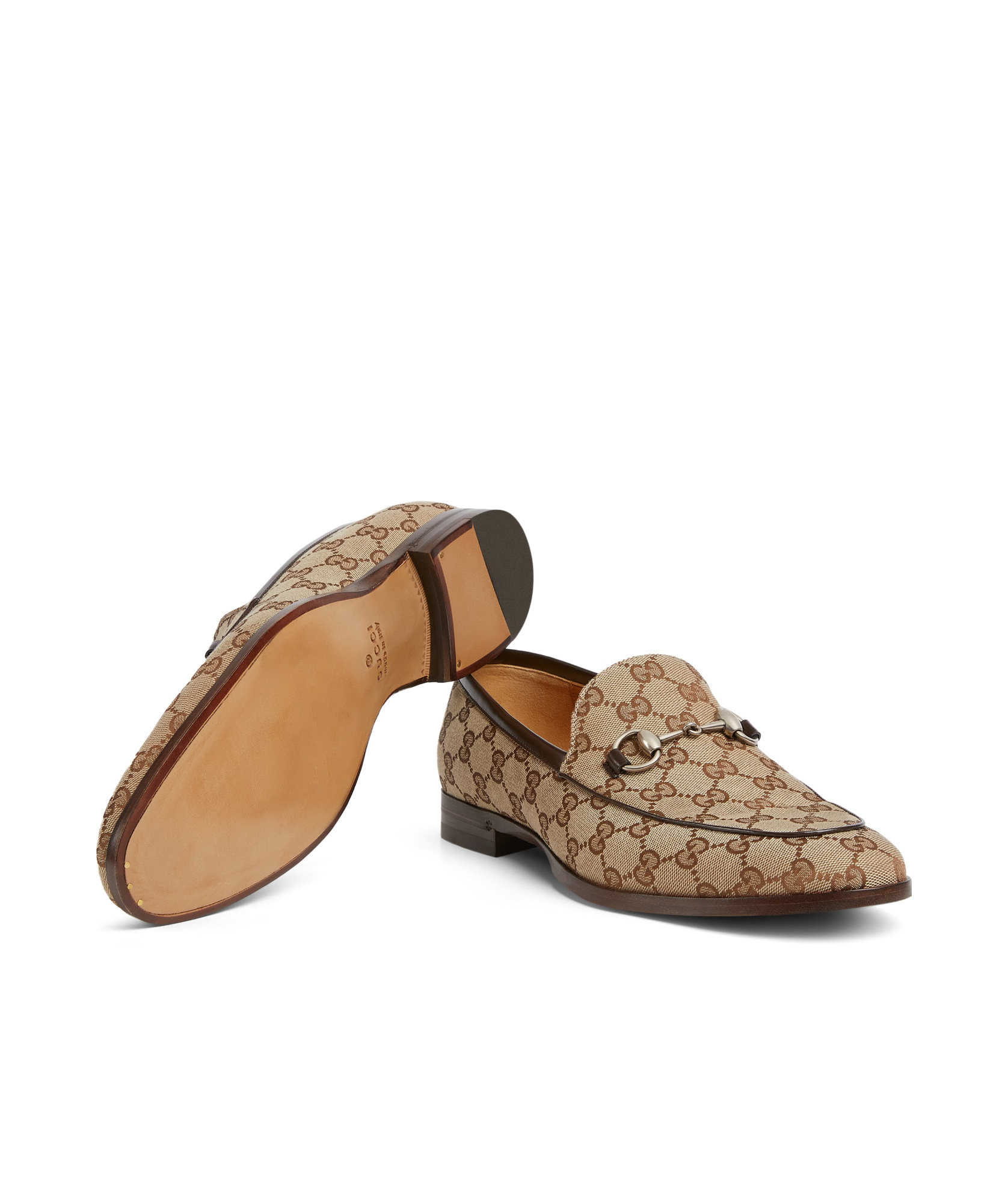 Gucci Monogram-print Leather Loafers In Brown