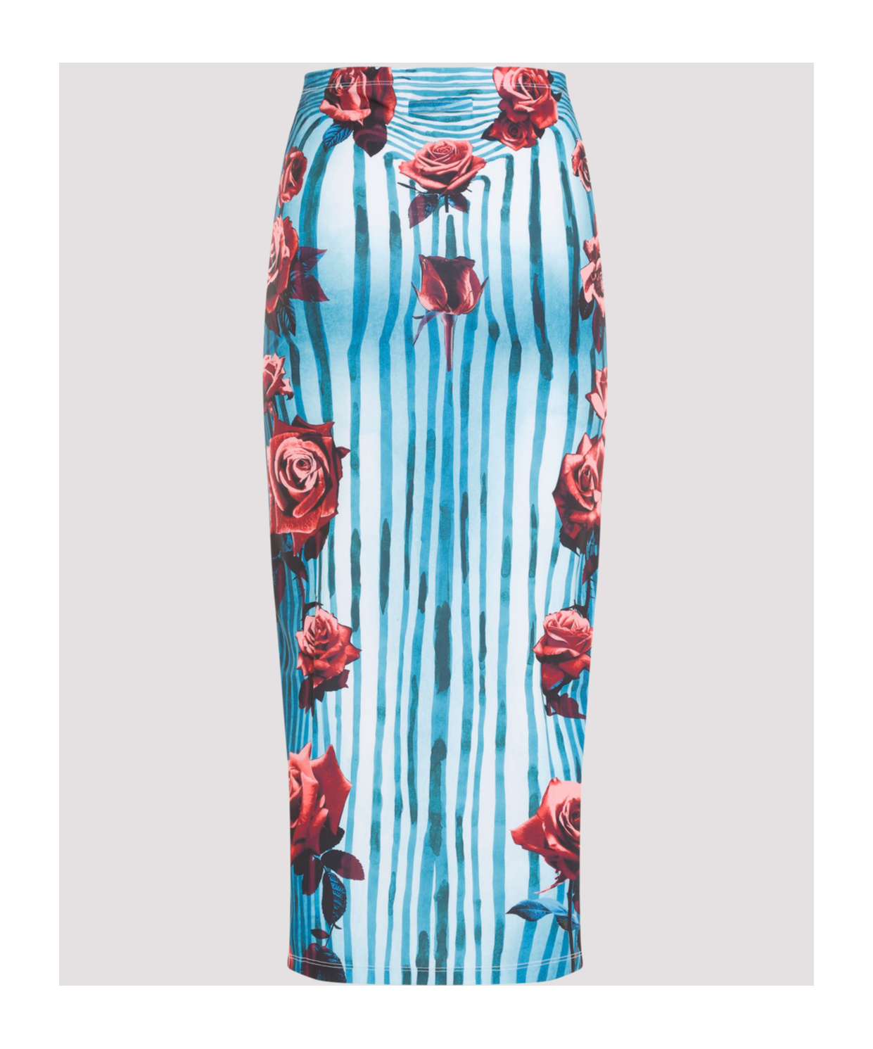 Jean Paul Gaultier Blue Morphing Rose-print Pencil Skirt In Blue