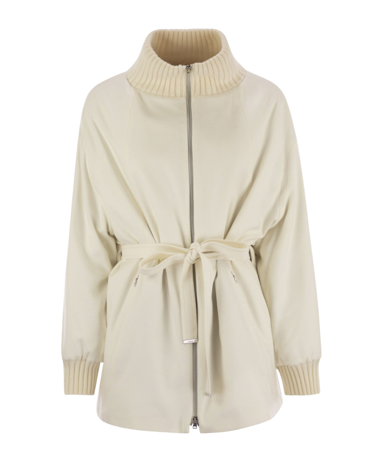 Herno Silk And Cashmere Jacket With Belt In Neutral