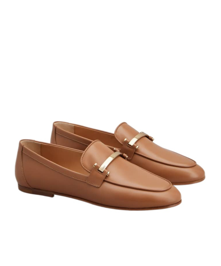 Tod's Brown Loafers With Logo Plaque In Leather Woman In Brown
