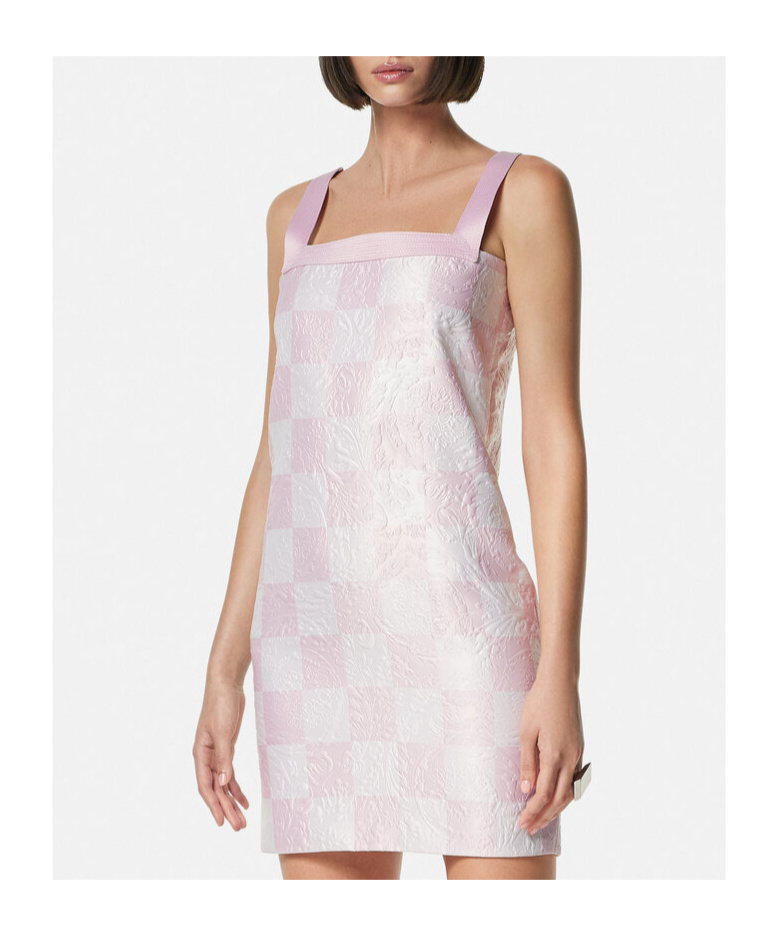 Versace Check-print Mini Dress In Purple