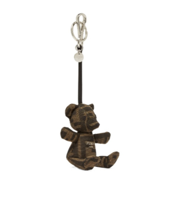 Fendi Teddy Bear-shaped Ff Jacquard Key Ring In Black