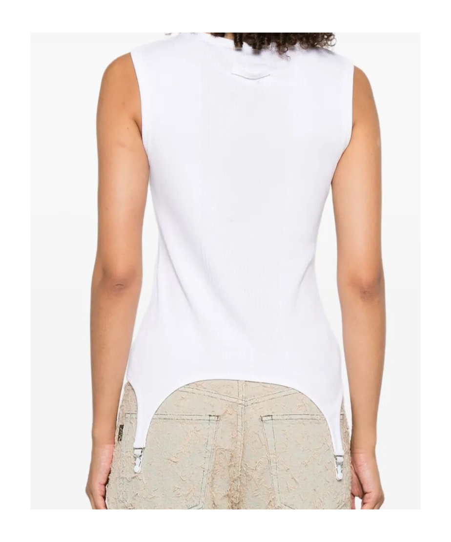 Jean Paul Gaultier Cotton Ribbed Tank Top With Lingerie Garter Clothing In Multi