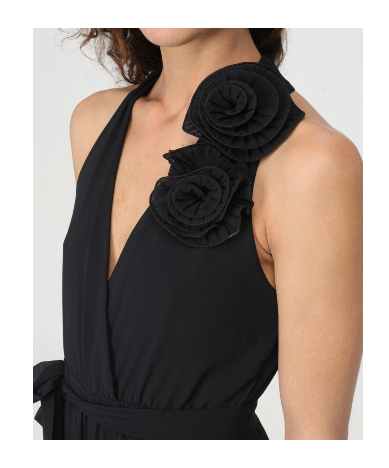 Kaos Crossover Neckline Pleated Jumpsuit In Black