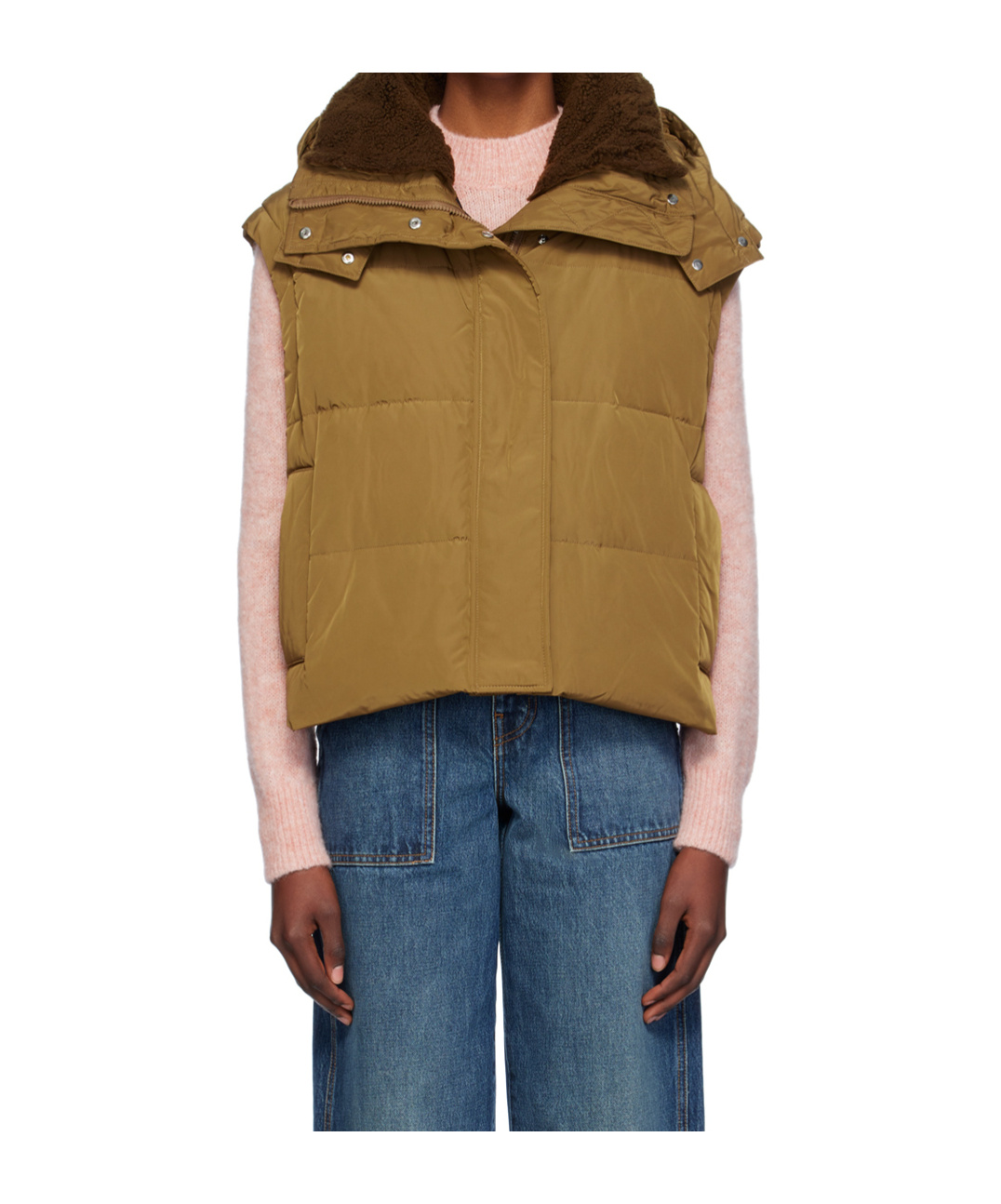 Yves Salomon Quilted Zipper Down Vest In Brown