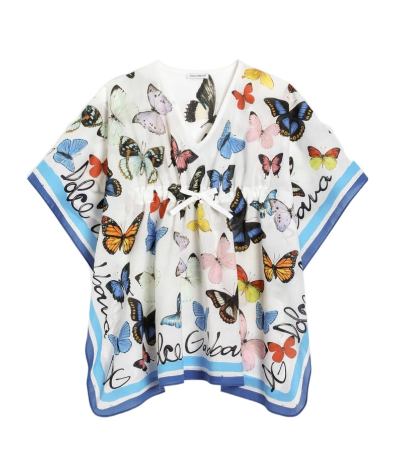 Dolce & Gabbana Butterfly-print Kaftan Dress In White