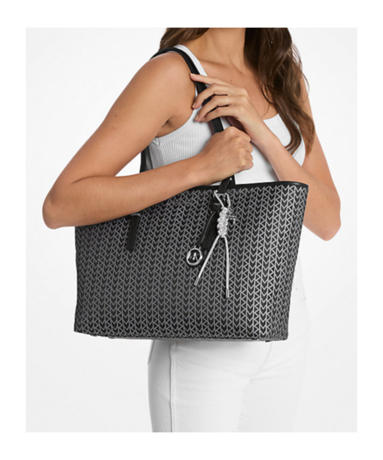 Michael Kors Quinn Large Mk2000 Logo Jacquard Tote Bag In Black