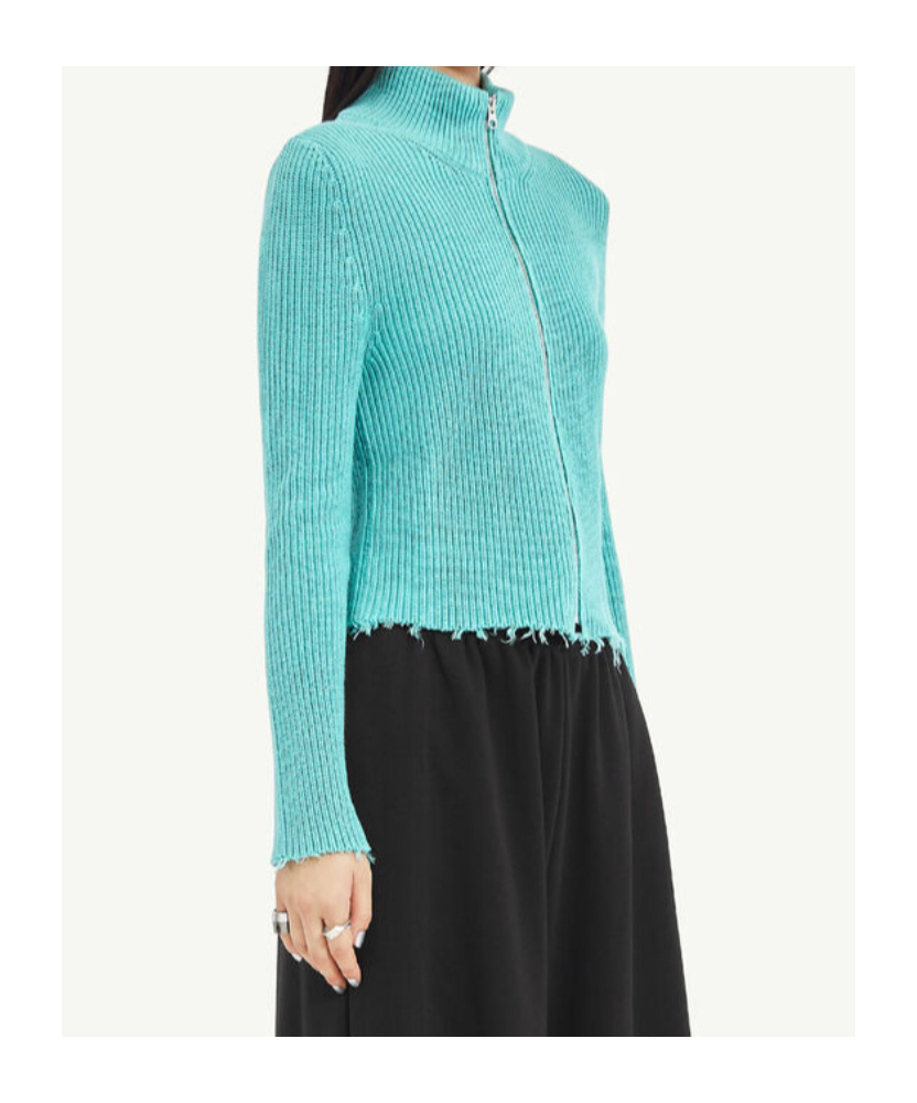 Mm6 Maison Margiela Raw-cut Cropped Cardigan In Blue