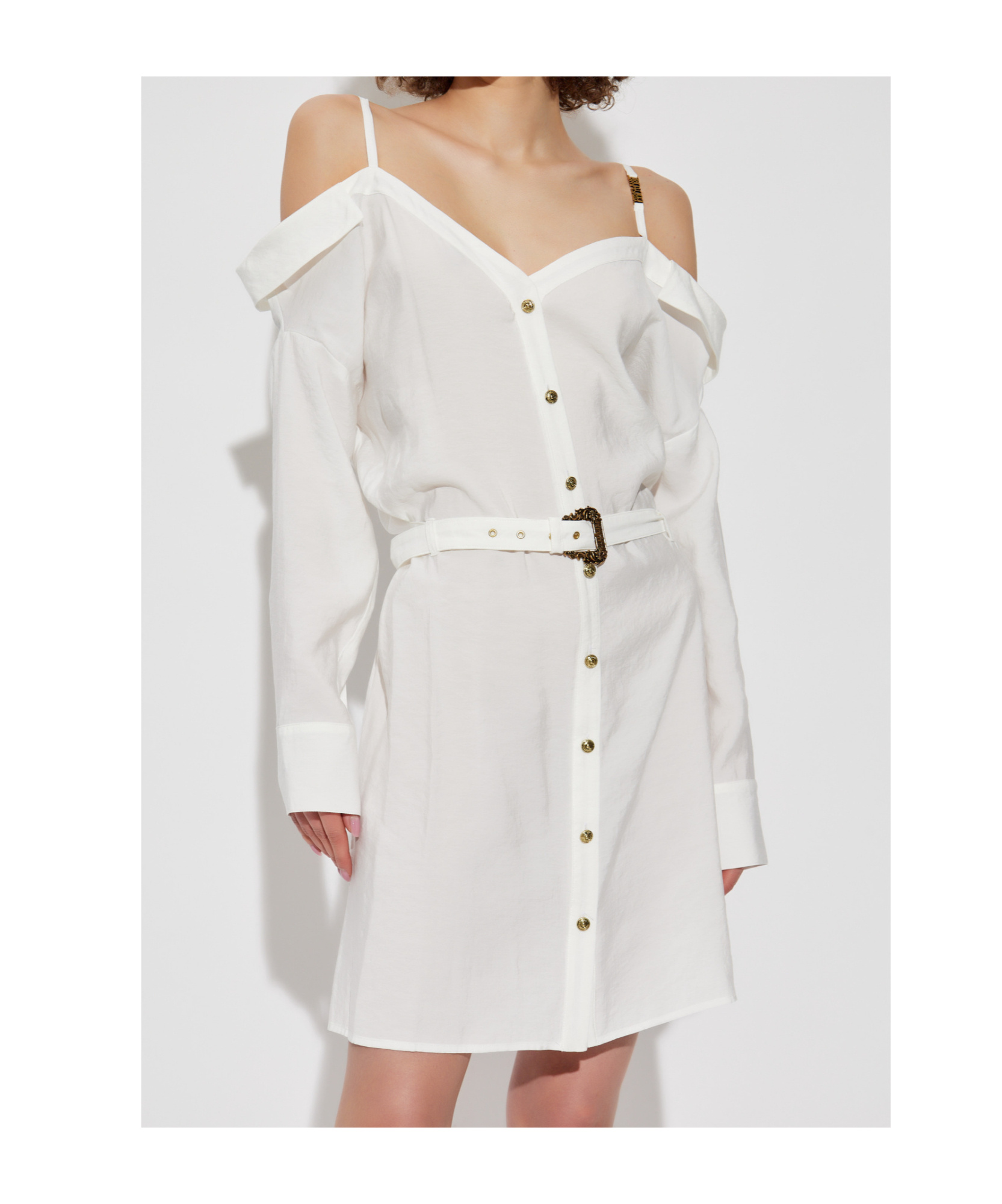 Versace Jeans Couture White Off-shoulder Dress In White