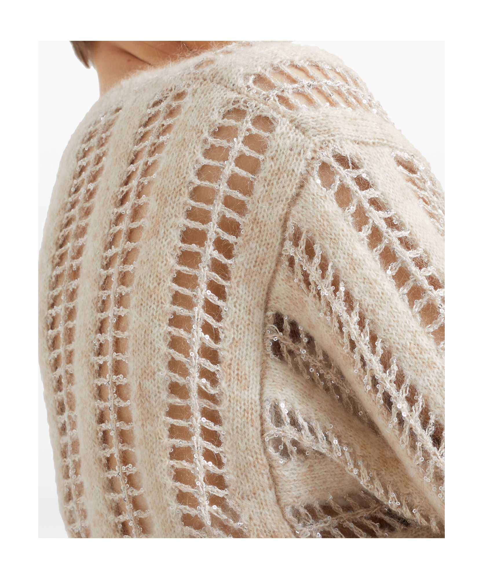 Brunello Cucinelli Wool-mohair Blend Crochet Sweater In Nude
