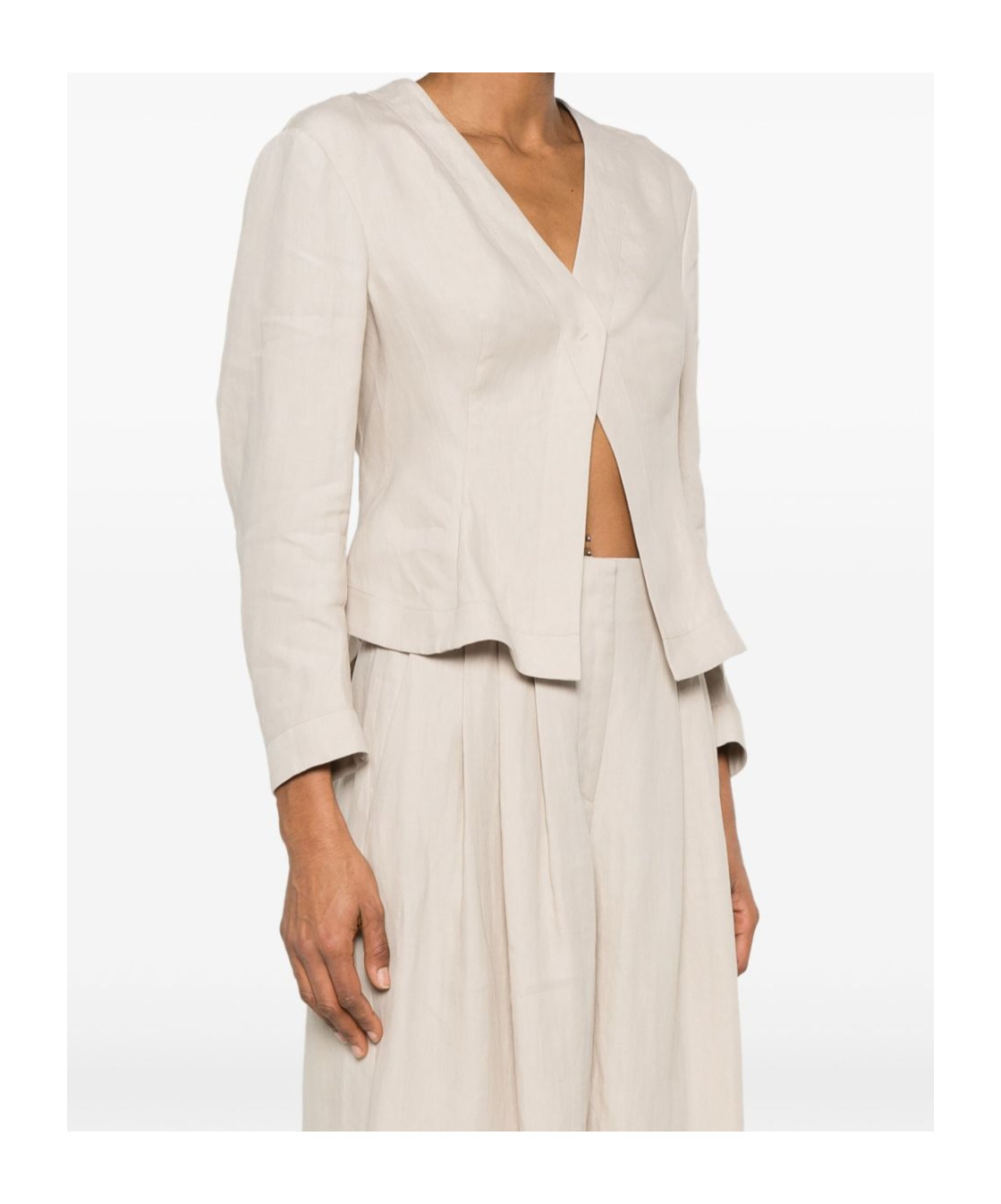 Giorgio Armani Cropped Sand Beige Jacket With Concealed Fastening And Rear Vent In Sand Beige