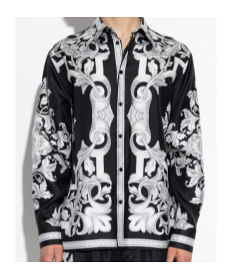 Versace Baroque Pattern Structured Collar Long Sleeves Shirt In Black