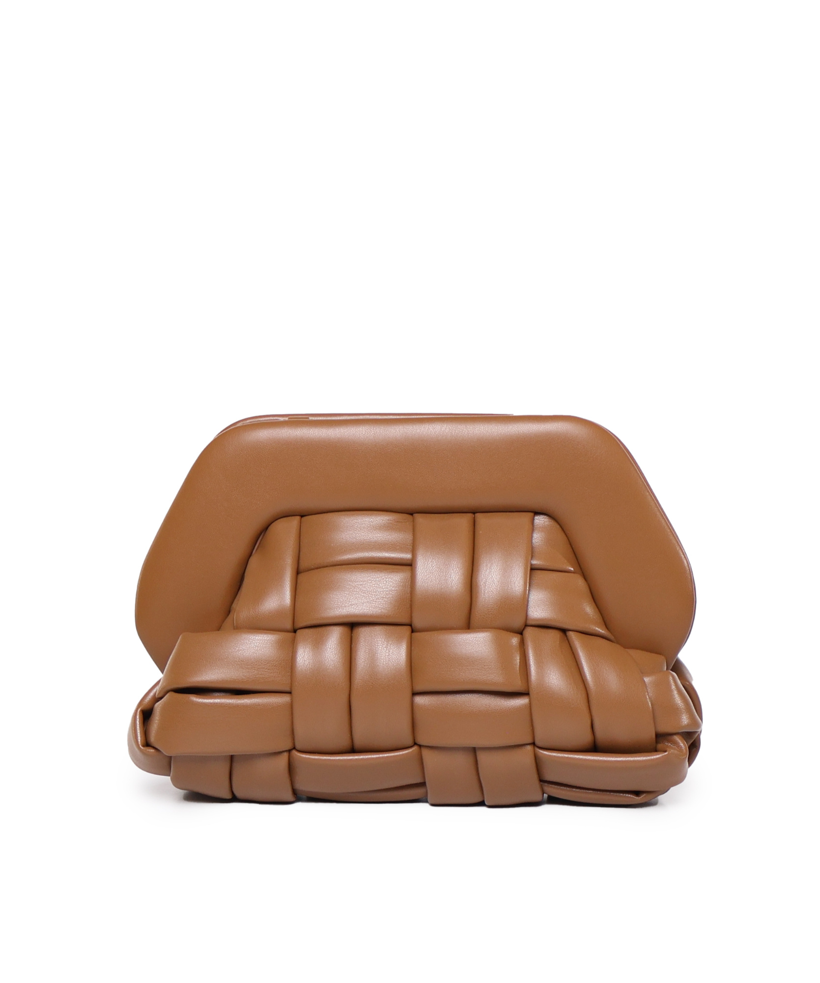 Themoirè Tia Basket Weaved Clutch Bag In Brown