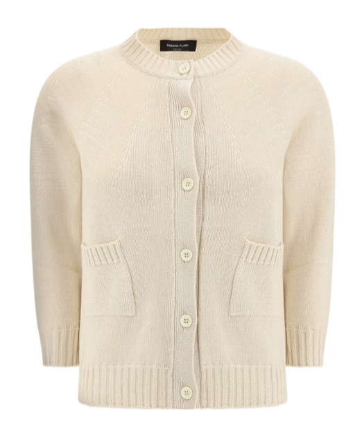 Fabiana Filippi Crewneck Buttoned Knitted Cardigan In Nude