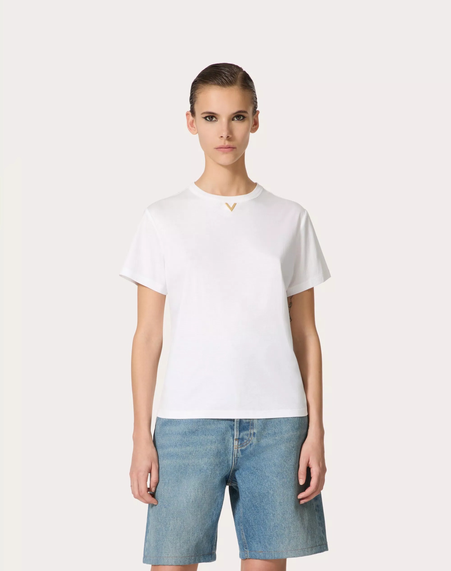 Shop Valentino Jersey Cotton T-shirt In White