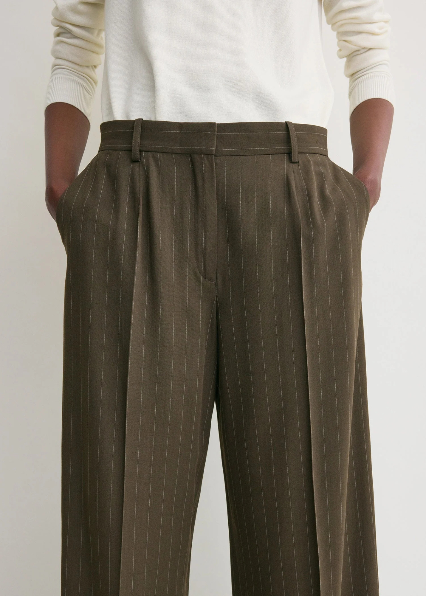 Totême Pinstripe Wide Trousers In Brown