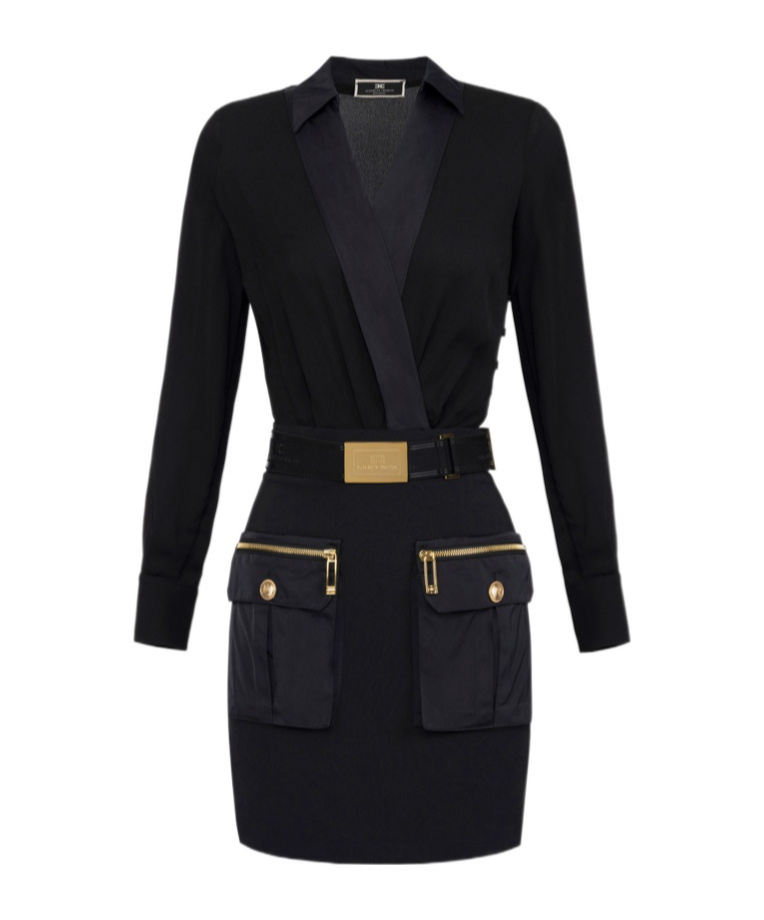 Elisabetta Franchi Wrap-design Cargo-pocket Mini Dress In Black
