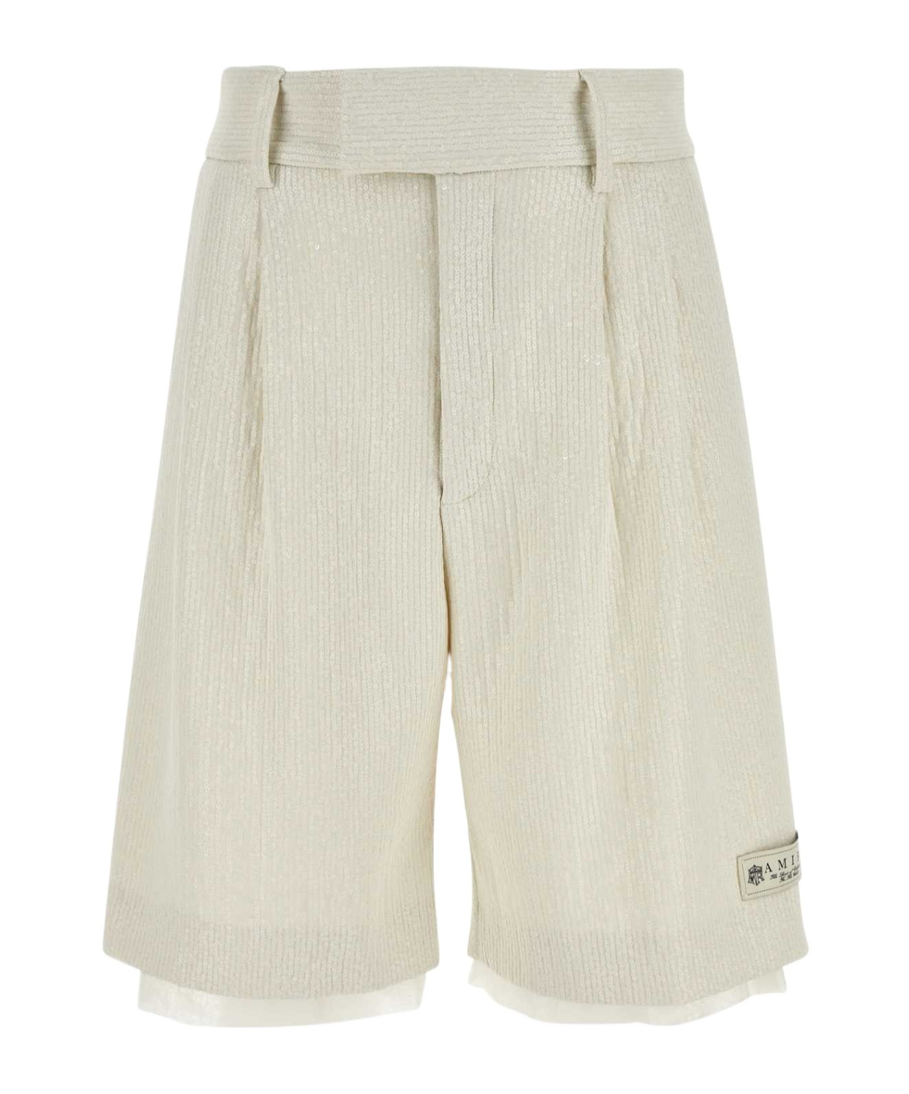 Amiri Pleated Bermuda Shorts In Textured Fabric In Nude