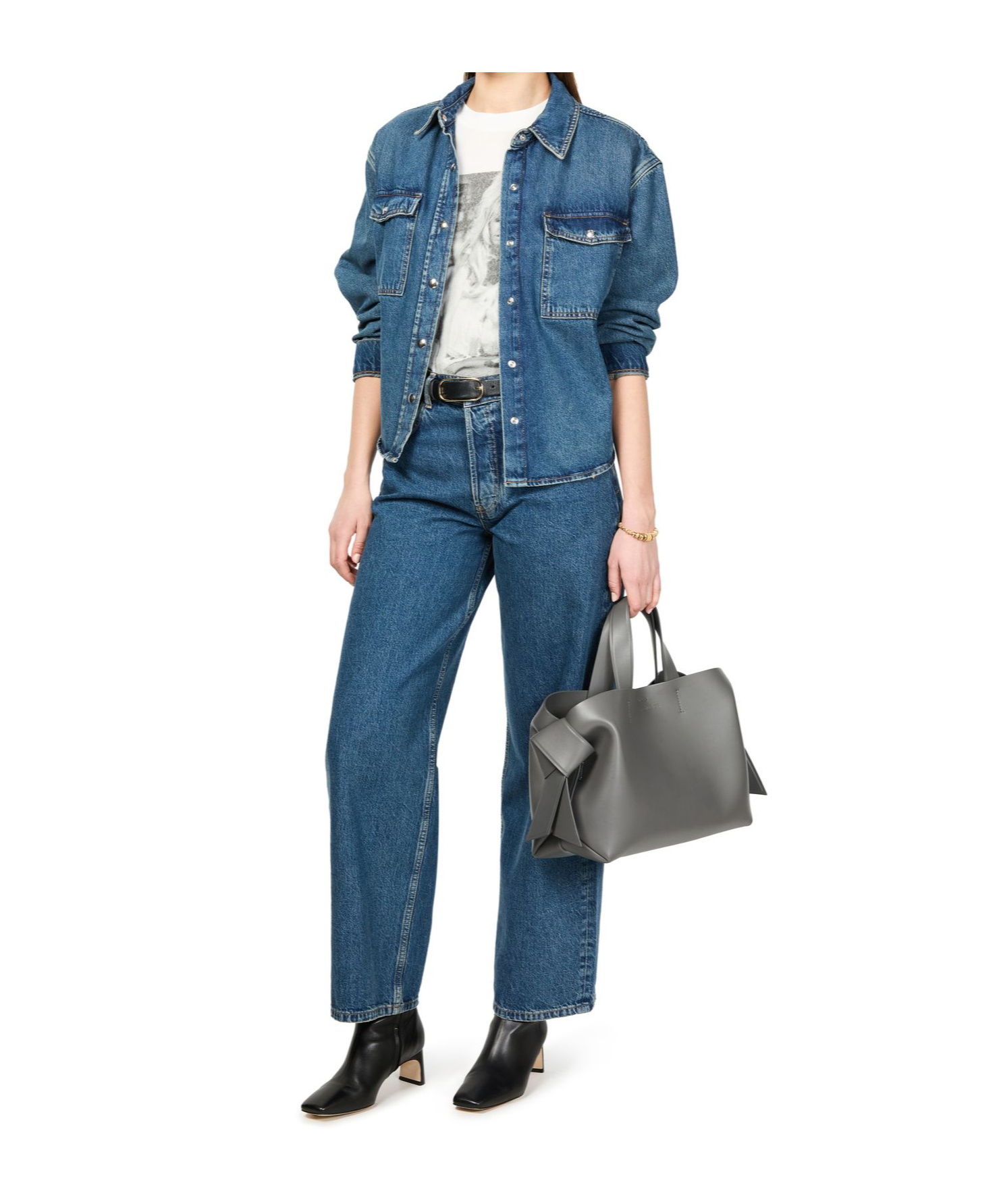 Shop Anine Bing Long Sleeve Denim Shirt In Blue