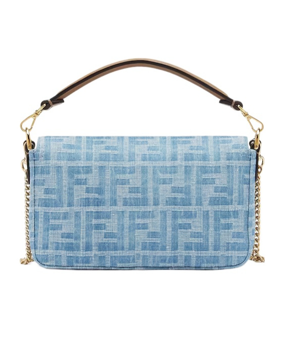 Fendi Light Blue Ff Denim Fabric Bag In Blue