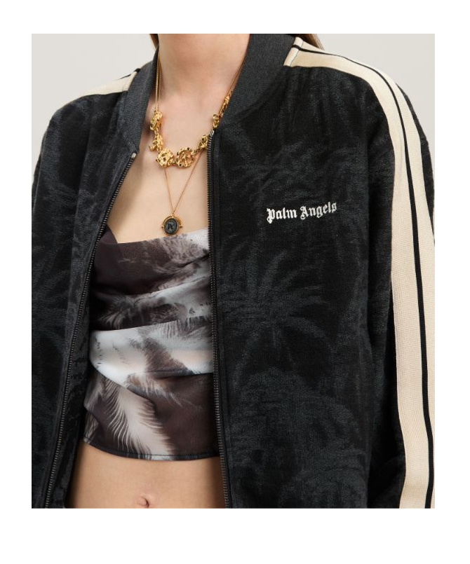 Palm Angels Logo Leather Effetc Track Bomber Jacket In Black