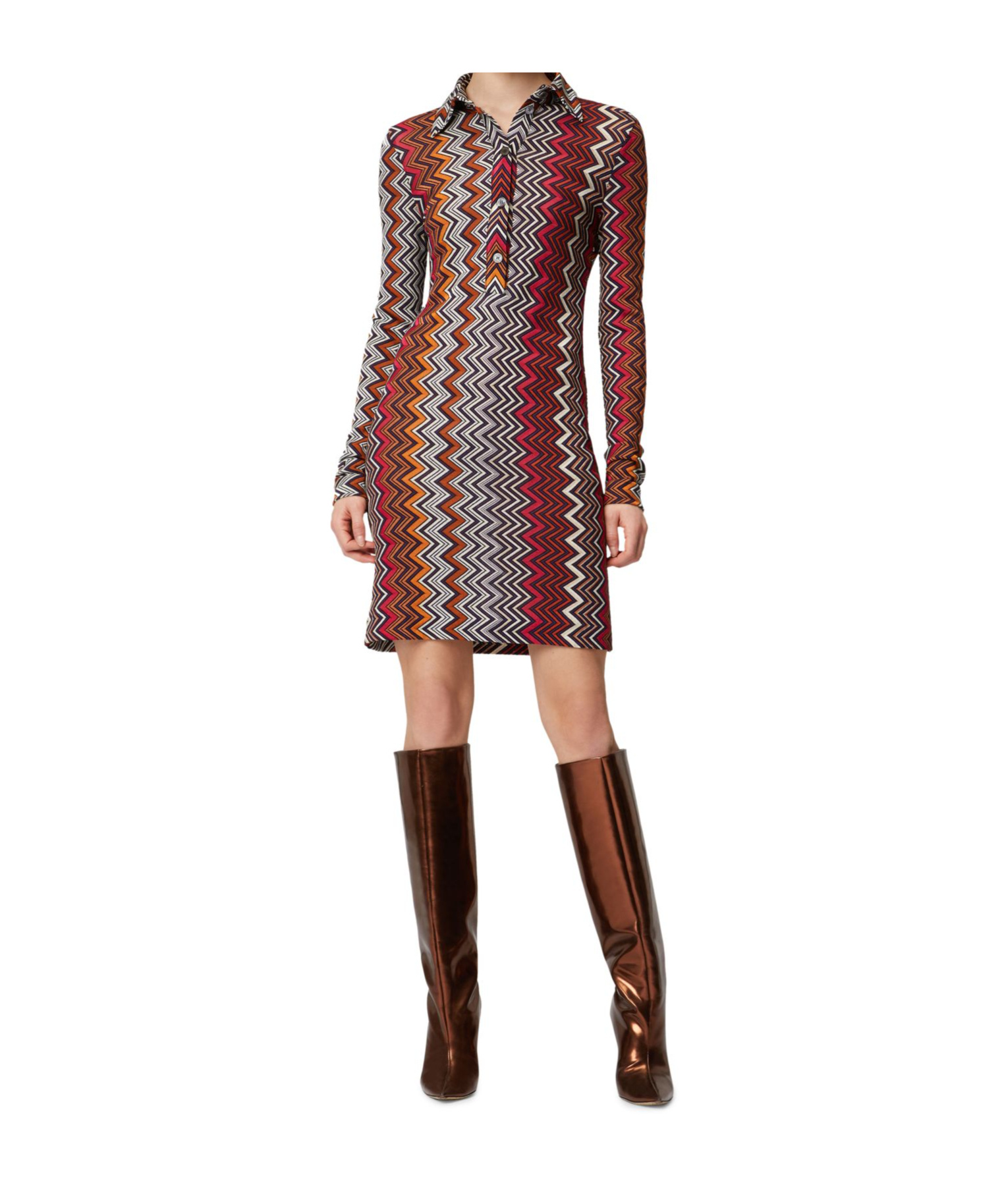 Missoni Polo Cut Dress In Viscose And Zigzag Wool In Multicolor