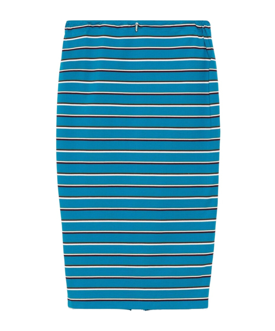 Prada Womens Light Blue Striped Triangle-logo Cotton Piqué Midi Skirt In Blue