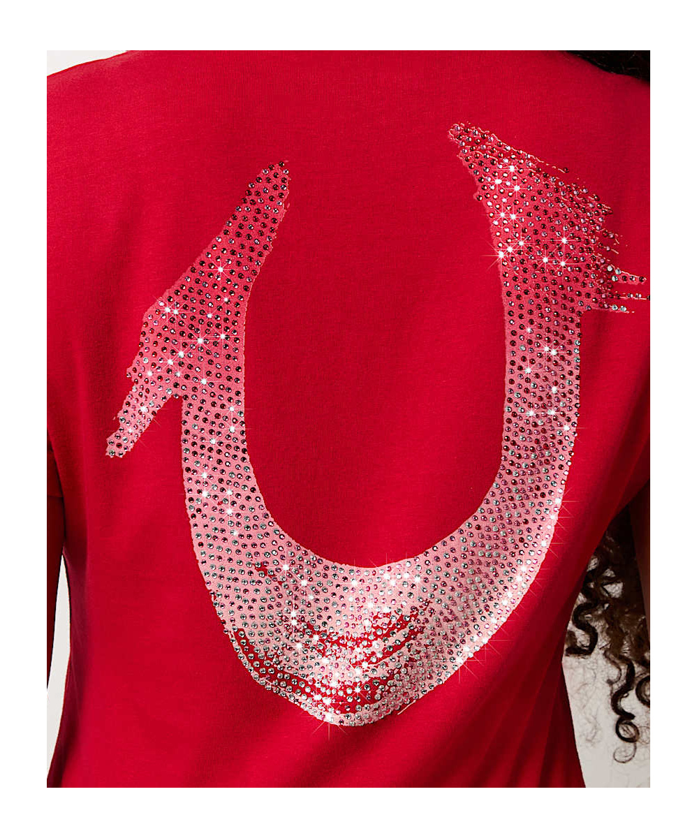 TRUE RELIGION CRYSTAL OMBRE HORSESHOE V NECK TEE 