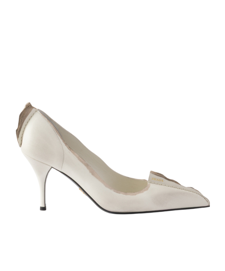 Prada Antiqued Leather Pumps In White