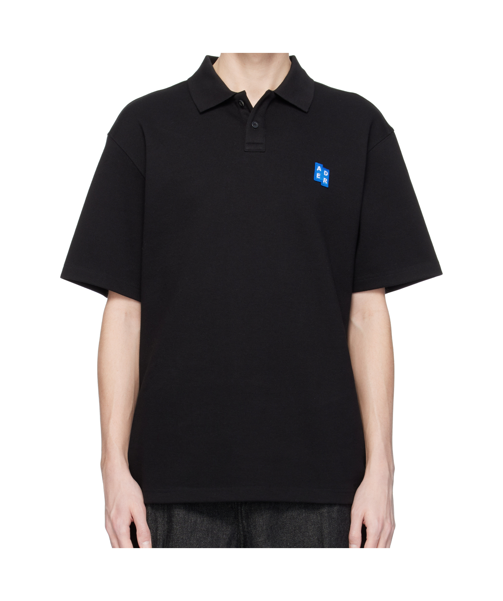 Ader Error Lapel Short Sleeve Polo Shirt In Black