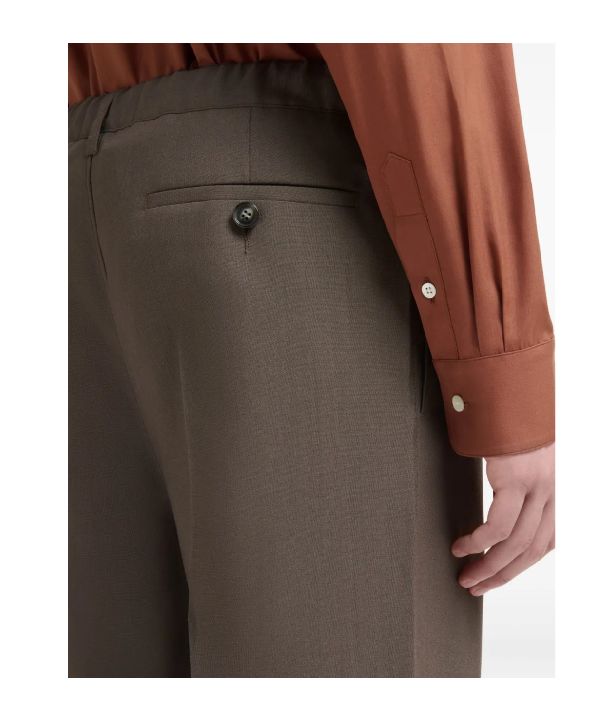 Marni Brown Wool Trousers With Elasticated Waistband In Green