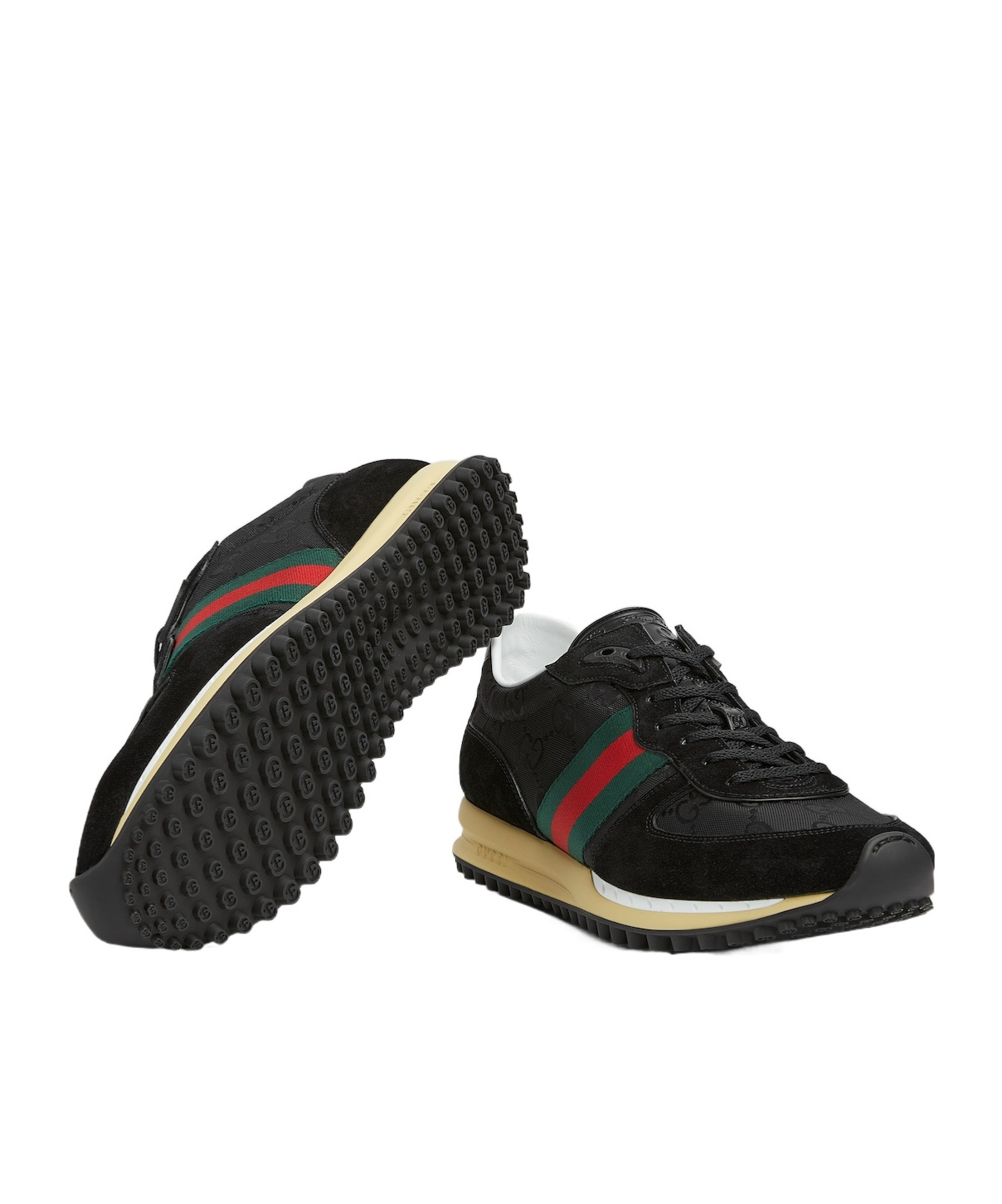 Gucci Round Toe Suede Panels Rubber Sole Sneakers In Multi