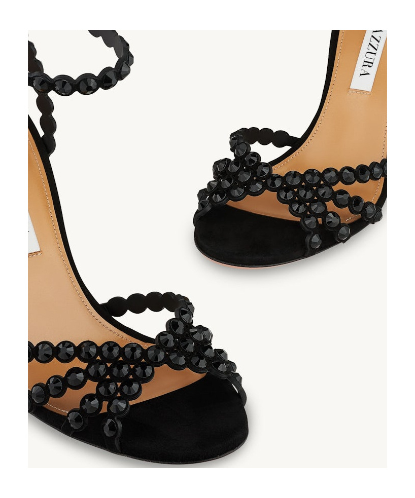 Aquazzura Tequila 85 Embellished Suede Sandals In Black