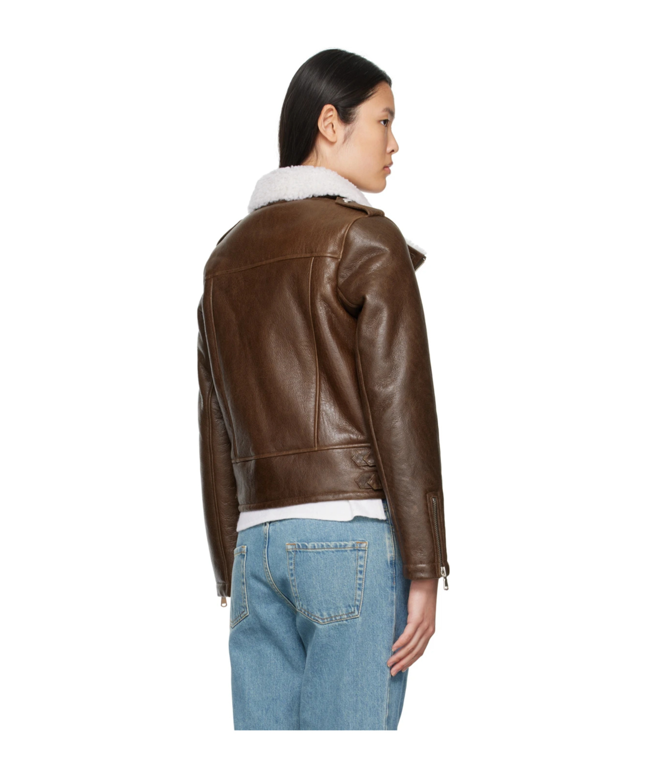 Yves Salomon Shearling-collar Leather Jacket In Brown