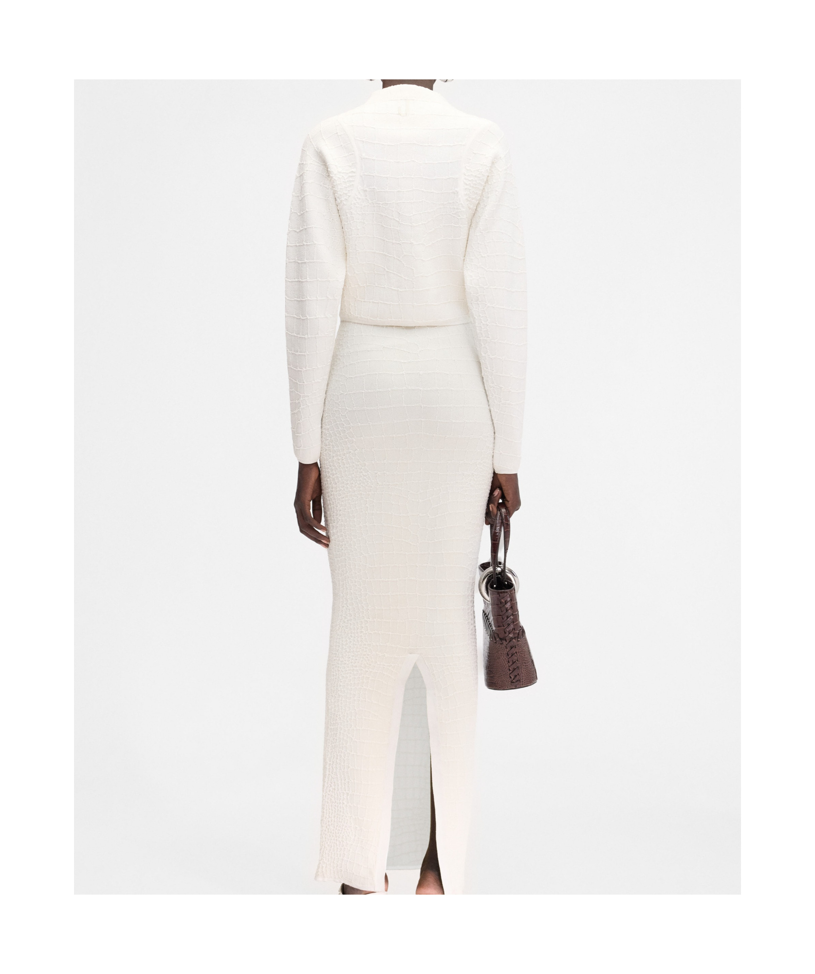 Jacquemus Womens Off-white The Scala Croc-embossed Woven-stretch Cardigan In White