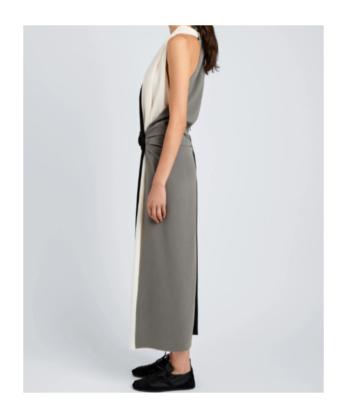 Proenza Schouler Elsa Colorblock Matte Double Crepe Dress In Black