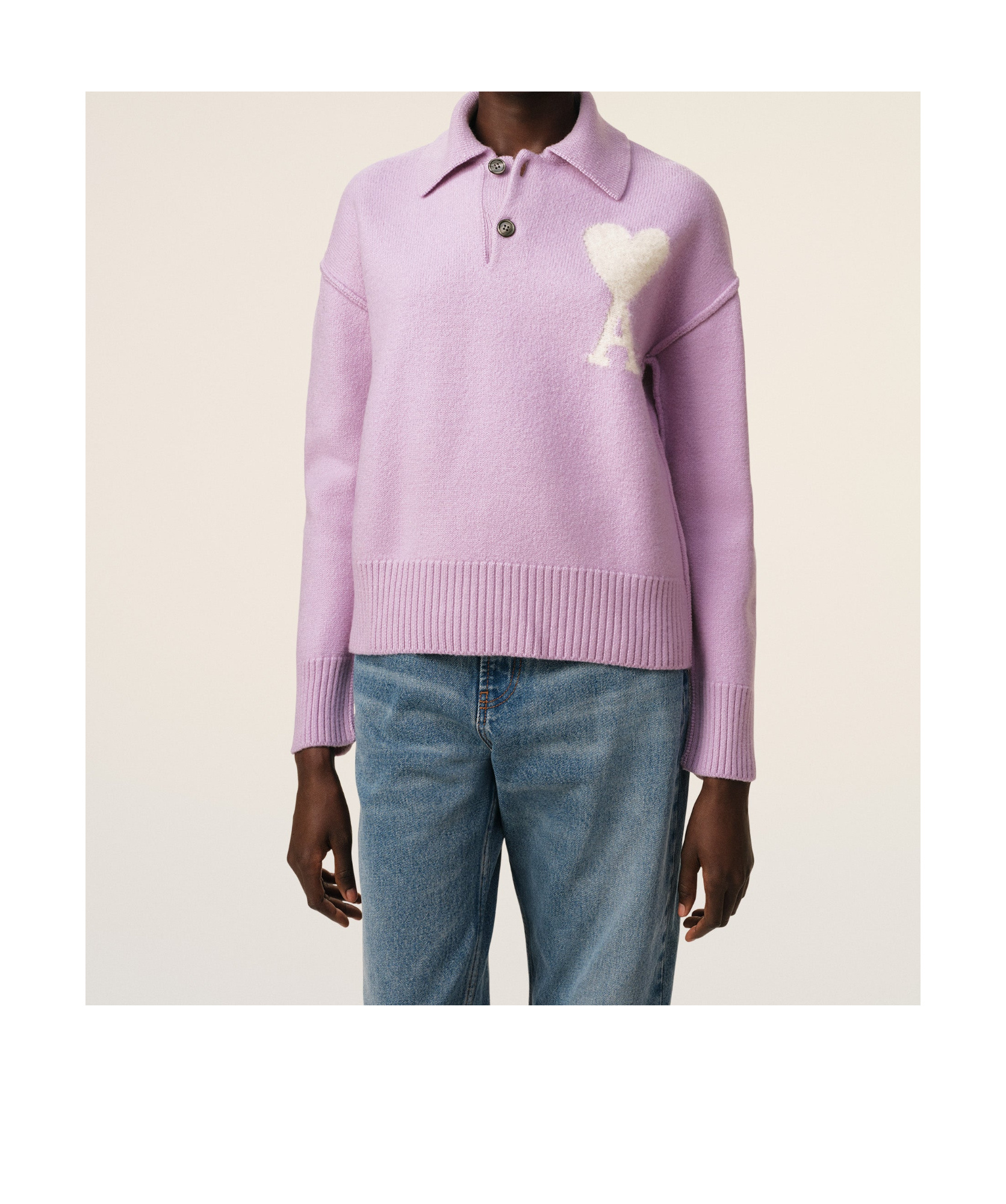 Shop Ami Alexandre Mattiussi Ami Paris Ami De Coeur Polo Jumper In Purple