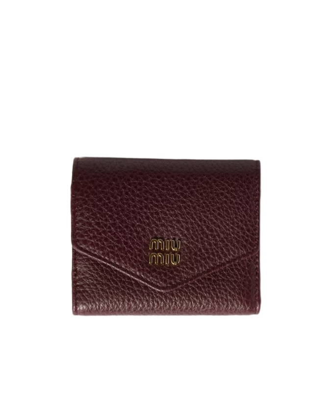 Miu Miu Small Logo-plaque Leather Wallet In Red