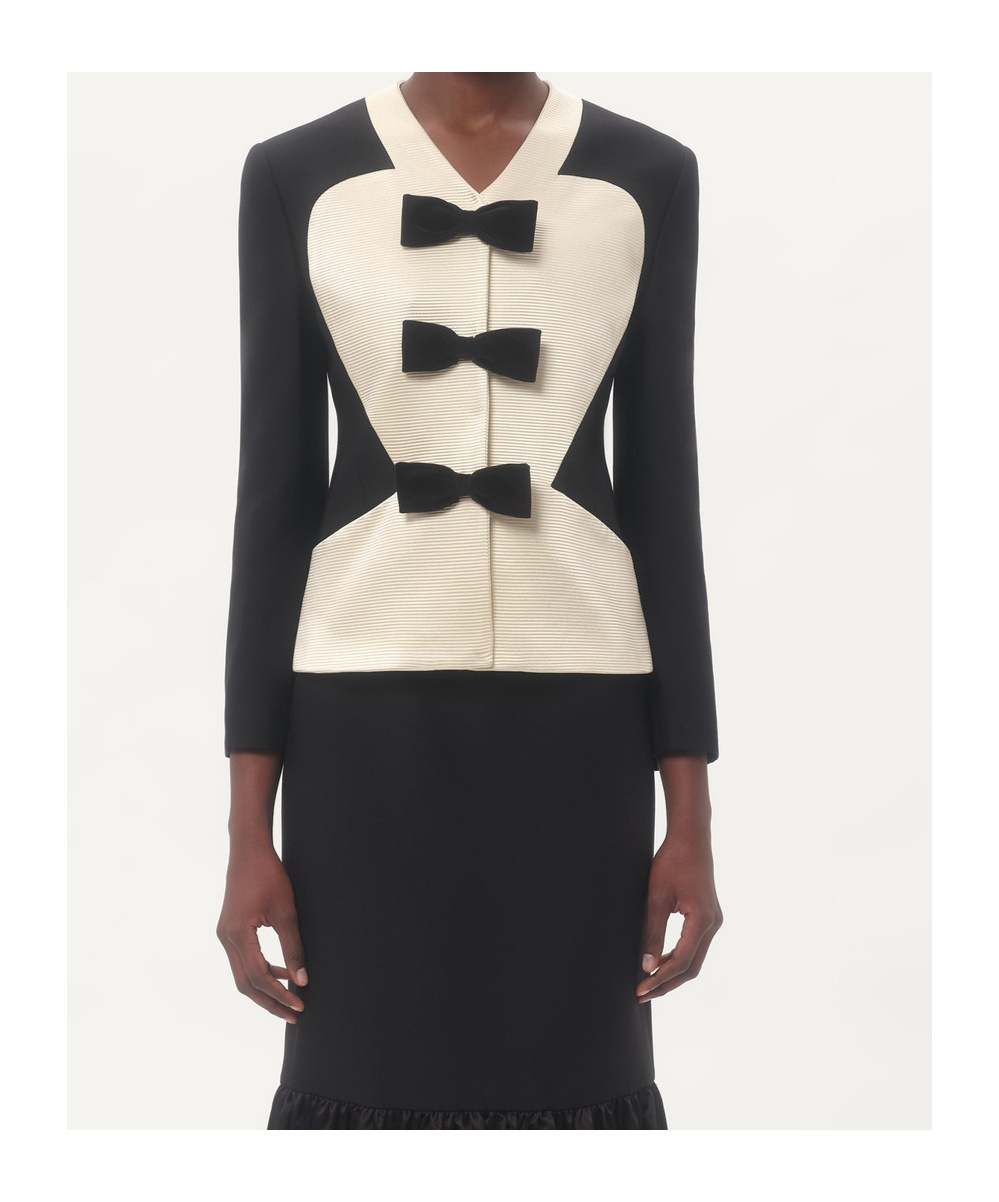 Shop Valentino Crepe Couture Jacket With Bows In Black