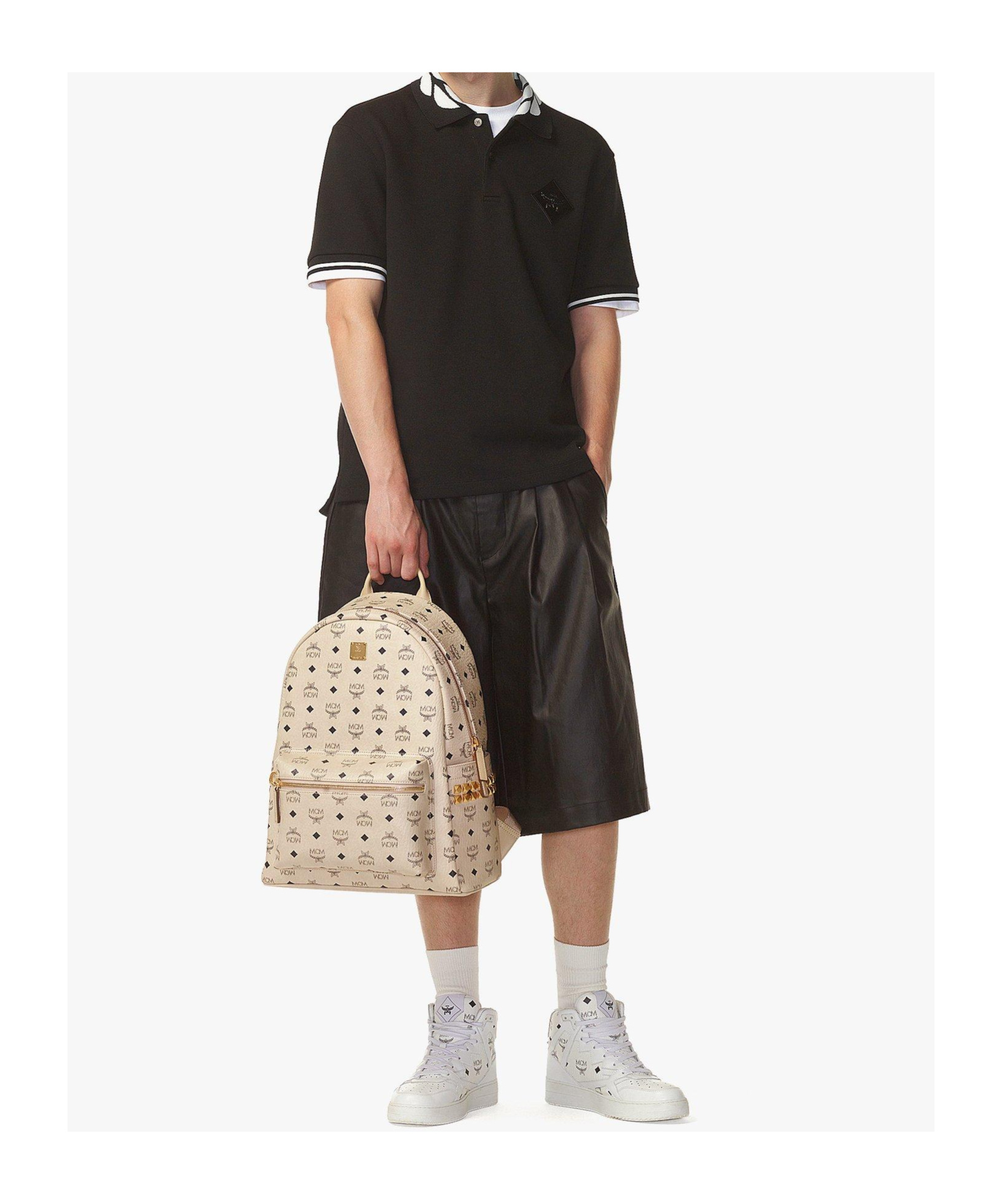 Mcm Stark Side Studs Backpack In Visetos In Sand
