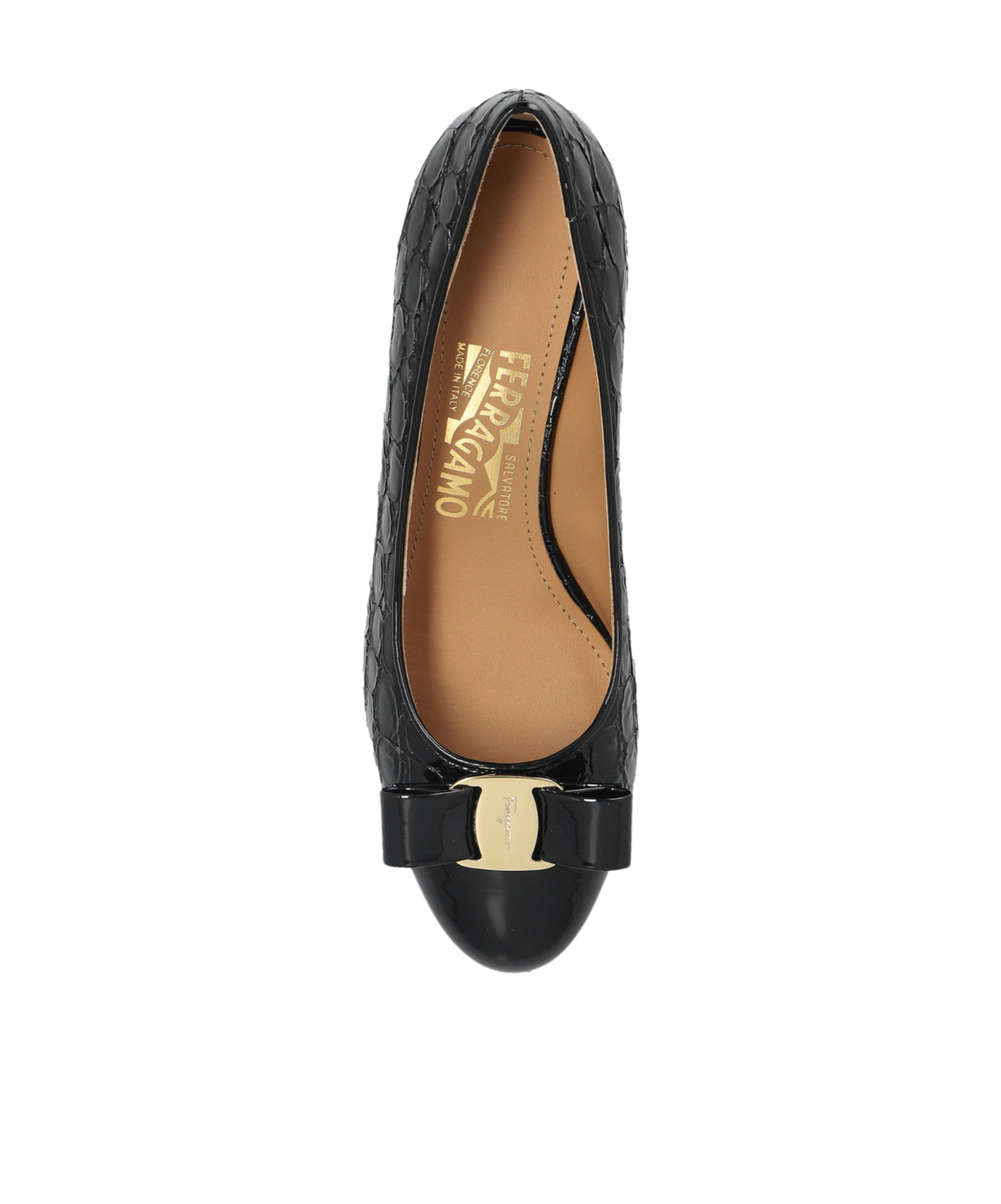 Ferragamo Vara Q Bow-embellished Quilted Patent-leather Pumps In Black