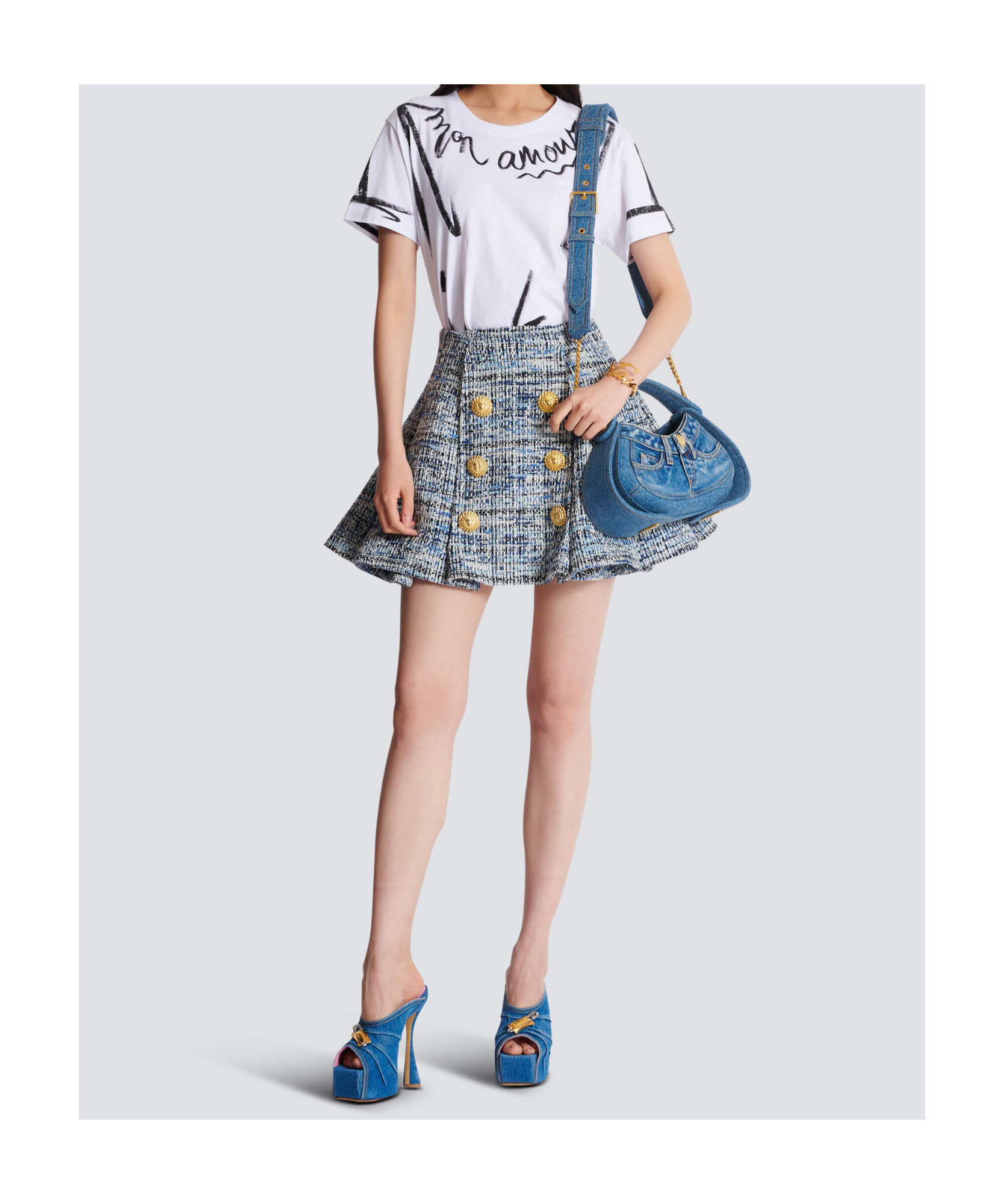 Balmain Space-dyed Cotton-blend Miniskirt In Gray