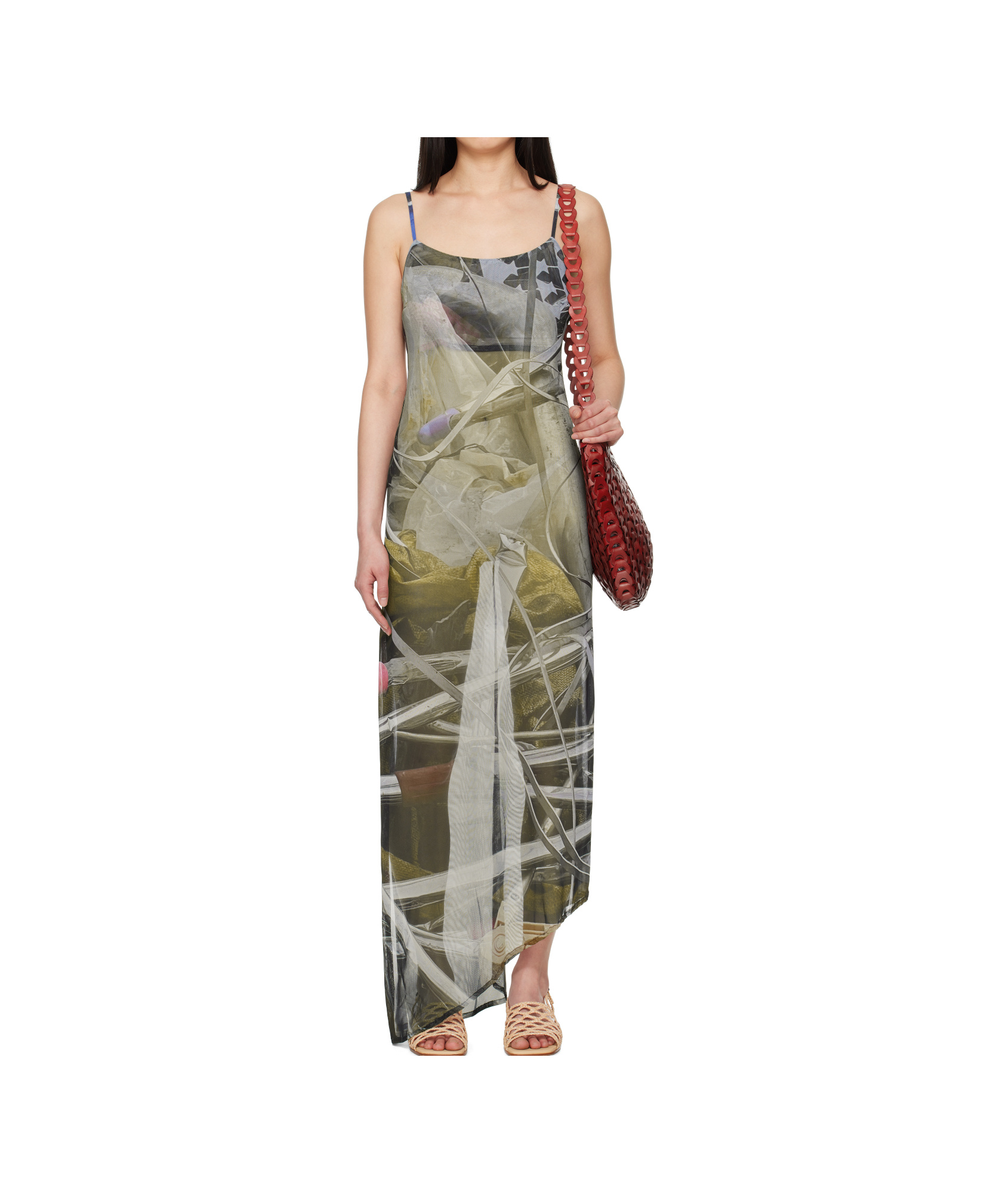 Serapis Multicolor Scrap Yard Mesh Slip Maxi Dress
