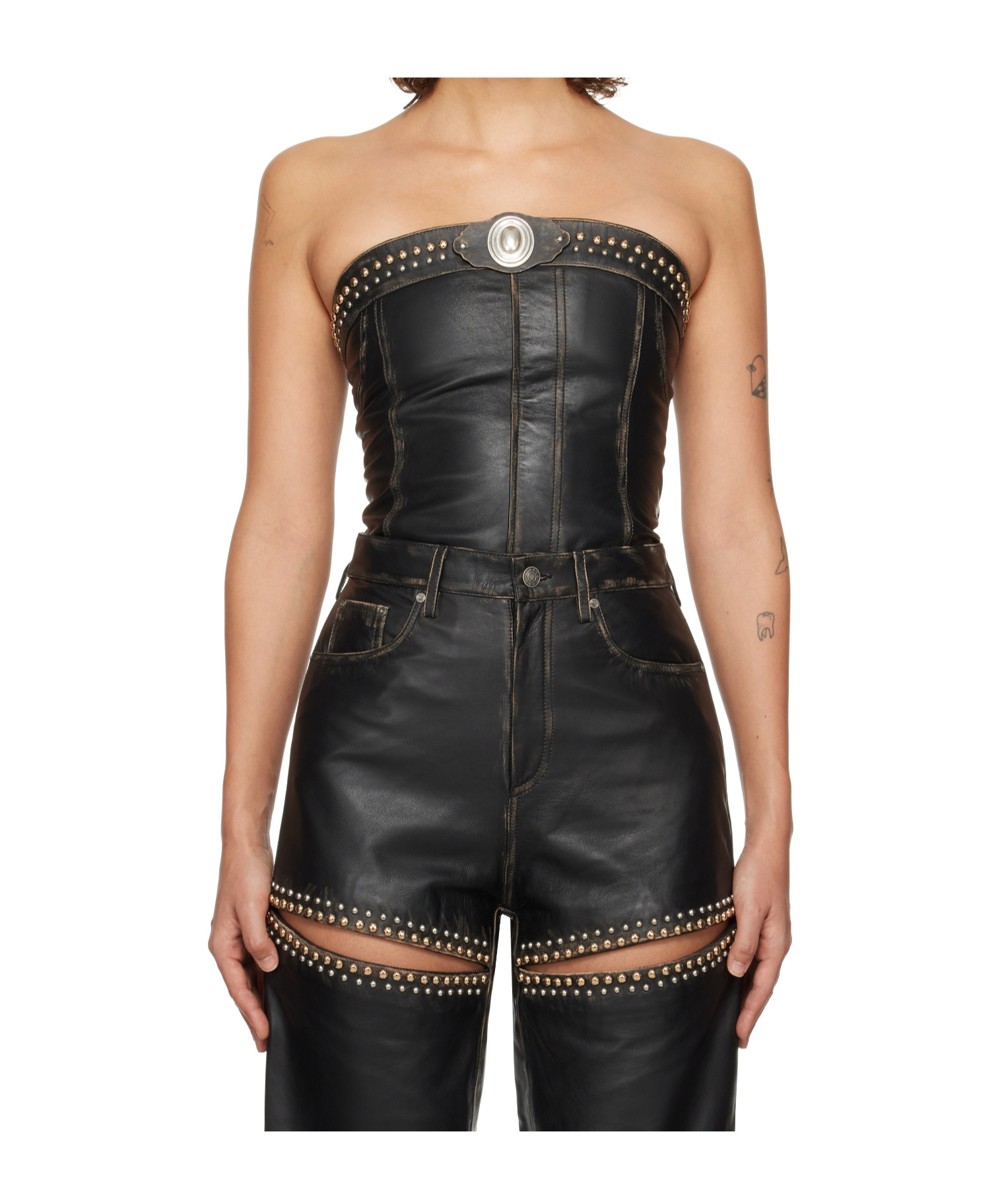 AREA STUD-EMBELLISHED LEATHER STRAPLESS TOP 