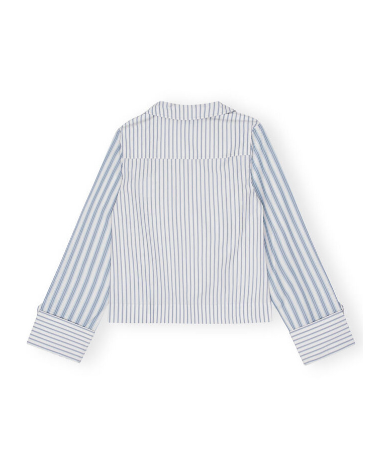 Ganni Stripe-print Cropped Poplin Shirt In White