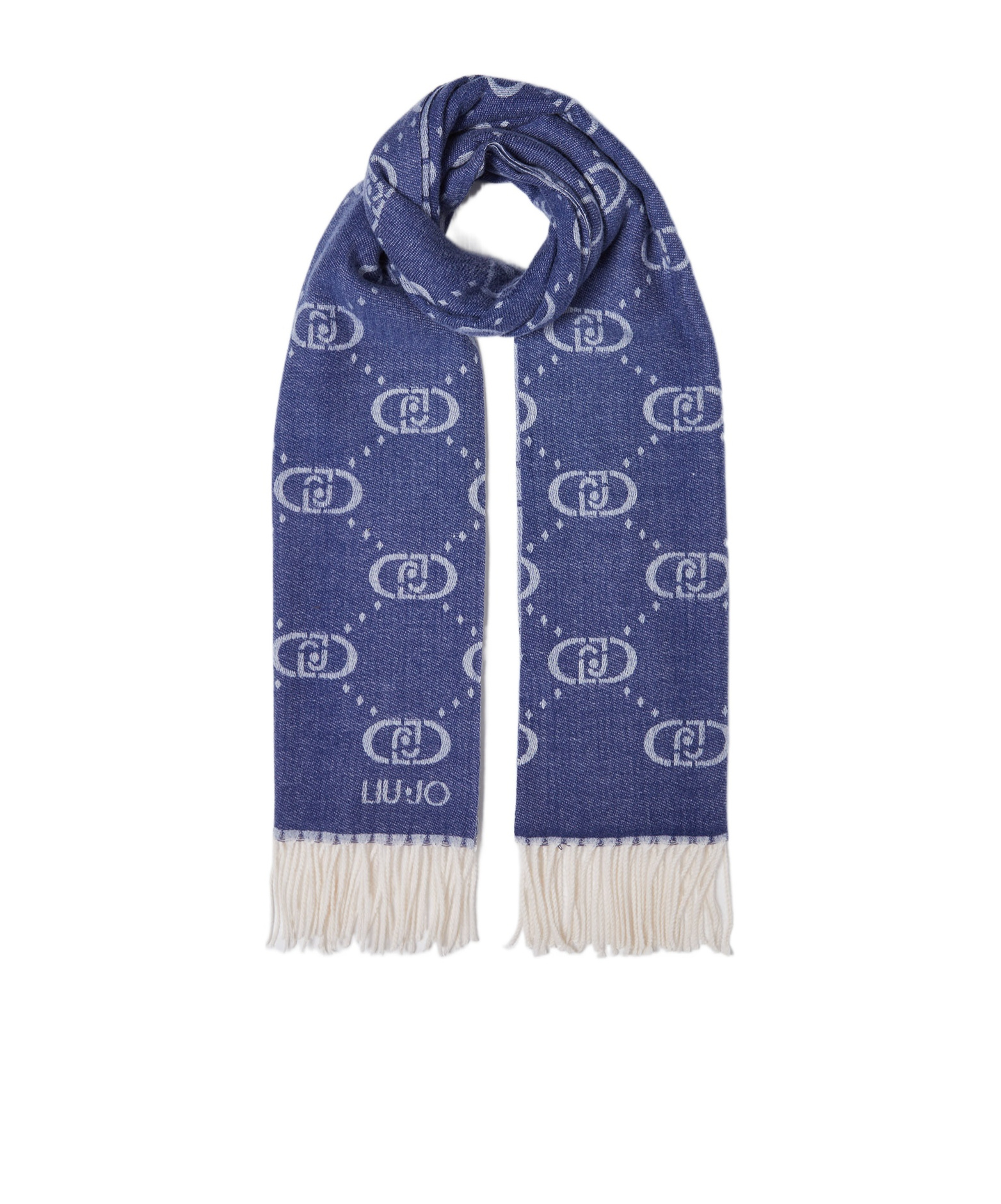 Liu •jo Monogram Jacquard Scarf In Blue