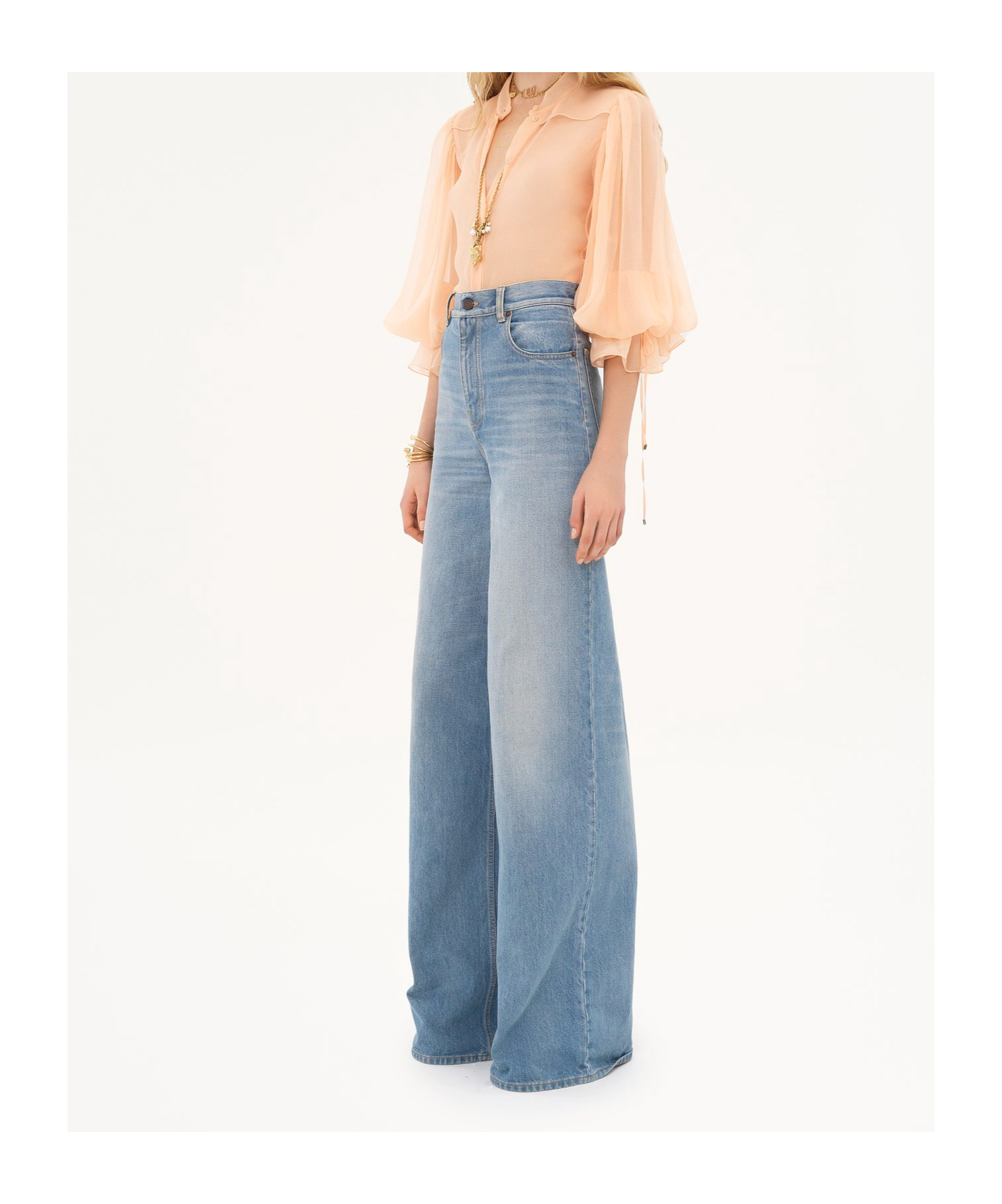 Chloé Sheer Fabric Blouse Drawstring Cuffs In Nude