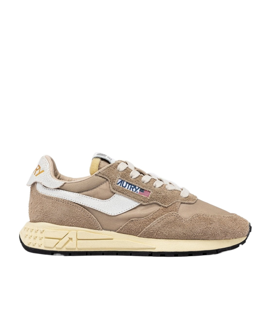 Autry Reelwind Low Nylon And Leather Craquele Pepper And White Sneakers In Nude